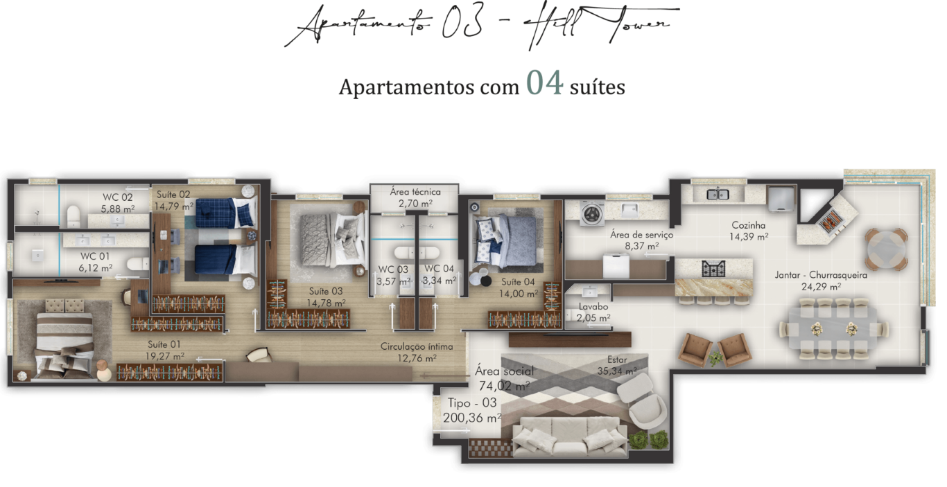Planta 03 - 4 dorm 206 04m²