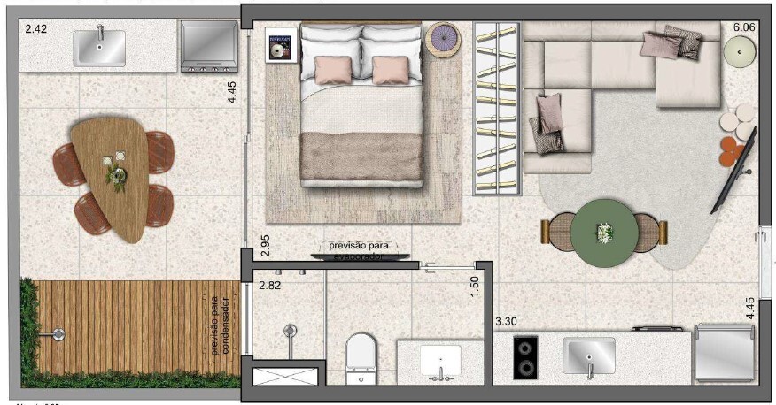Planta 01 - 1 dorm 38 82m² - studio