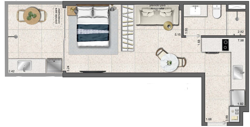 Planta 02 - 1 dorm 36 98m² - studio