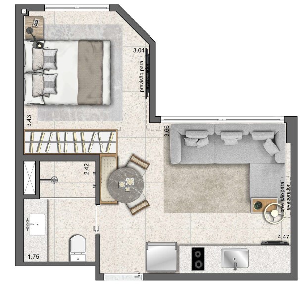 Planta 03 - 1 dorm 30 56m² - studio