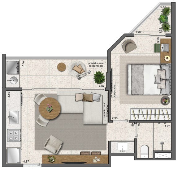 Planta 04 - 1 dorm 45 80m²