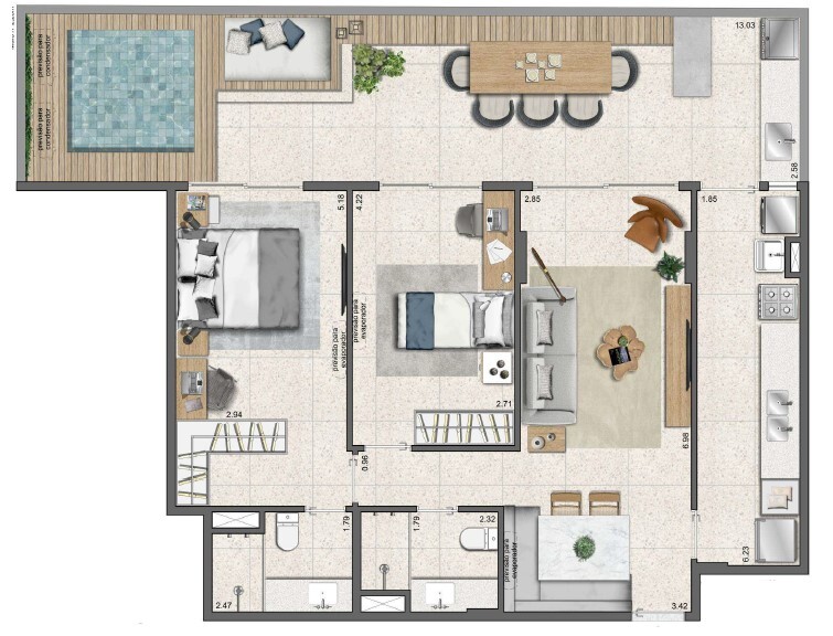 Planta 08 - 2 dorm 104 60m² - garden