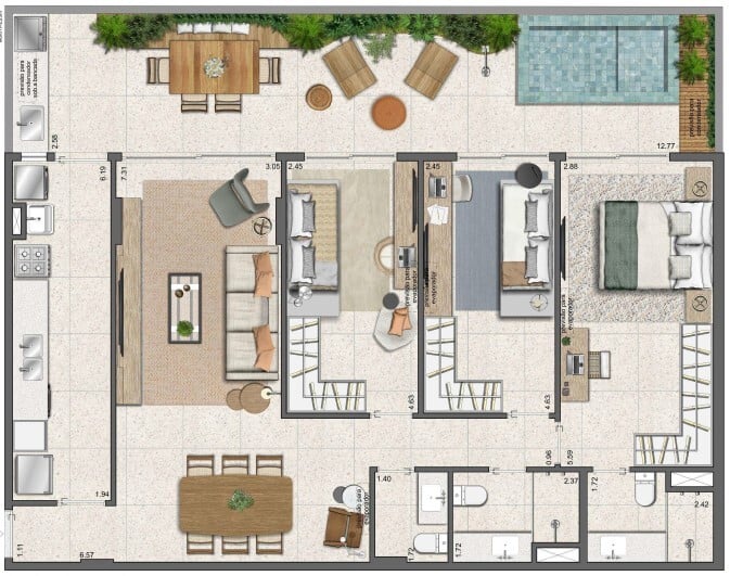 Planta 10 - 3 dorm 126 87m² - garden