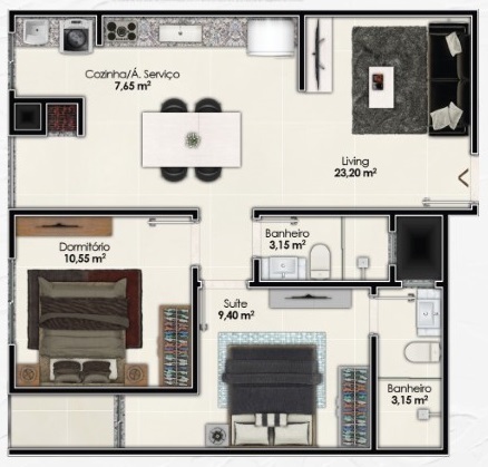 Planta 04 - 2 dorm 64 70m²
