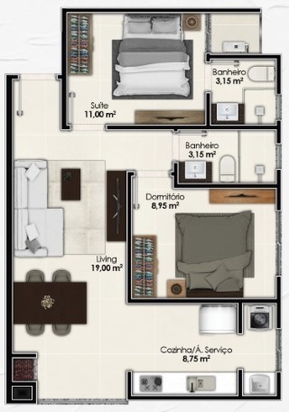 Planta 05 - 2 dorm 61 60m²