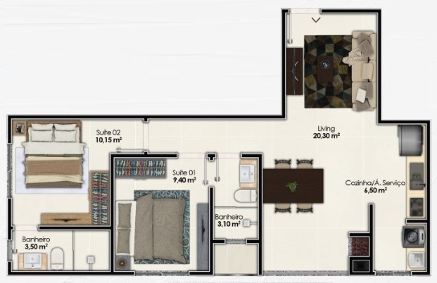 Planta 06 - 2 dorm 66 95m²