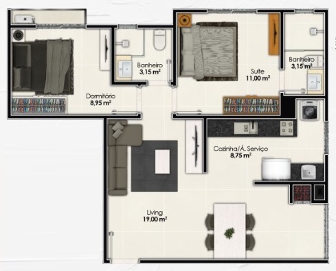 Planta 07 - 2 dorm 68 70m²