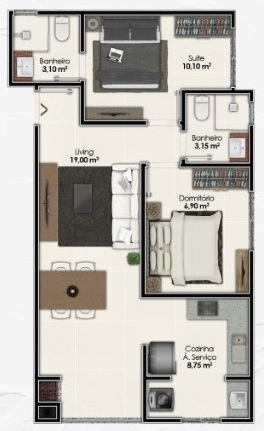 Planta 10 - 2 dorm 66 55m²