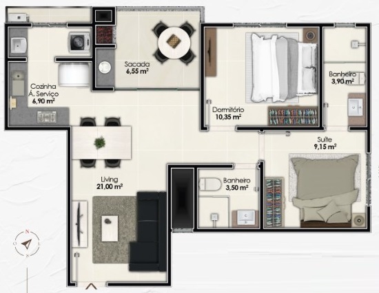 Planta 11 - 2 dorm 70m²