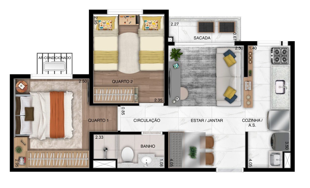 Planta 02 - 2 dorm 42m²