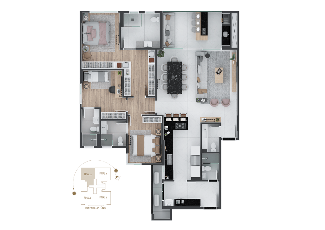 Planta 01 - 3 dorm 148 42m²