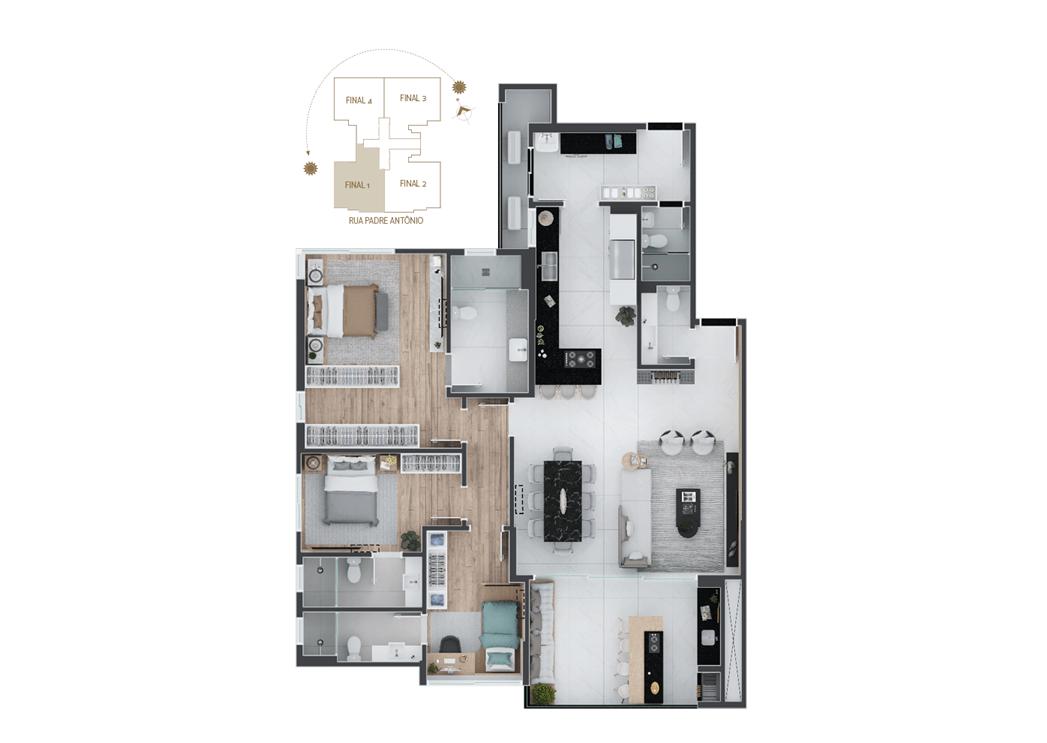Planta 02 - 3 dorm 154 32m²