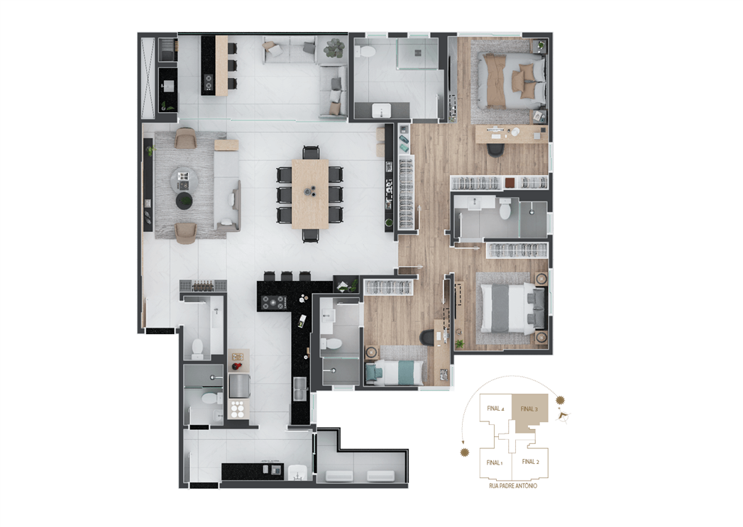 Planta 03 - 3 dorm 165 59m²