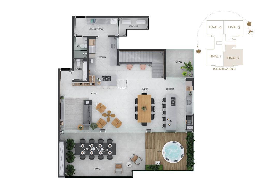 Planta 06 - 4 dorm 226 11m² - cobertura duplex - pavimento inferior