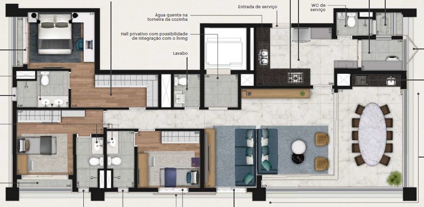 Planta 01 - 3 dorm 141 09m²
