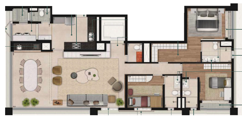 Planta 02 - 3 dorm 141 09m² - opção