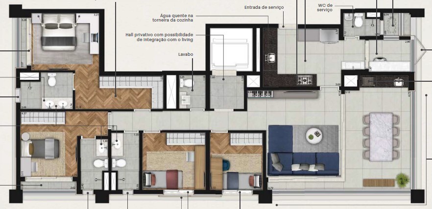 Planta 03 - 4 dorm 141 09m² - opção