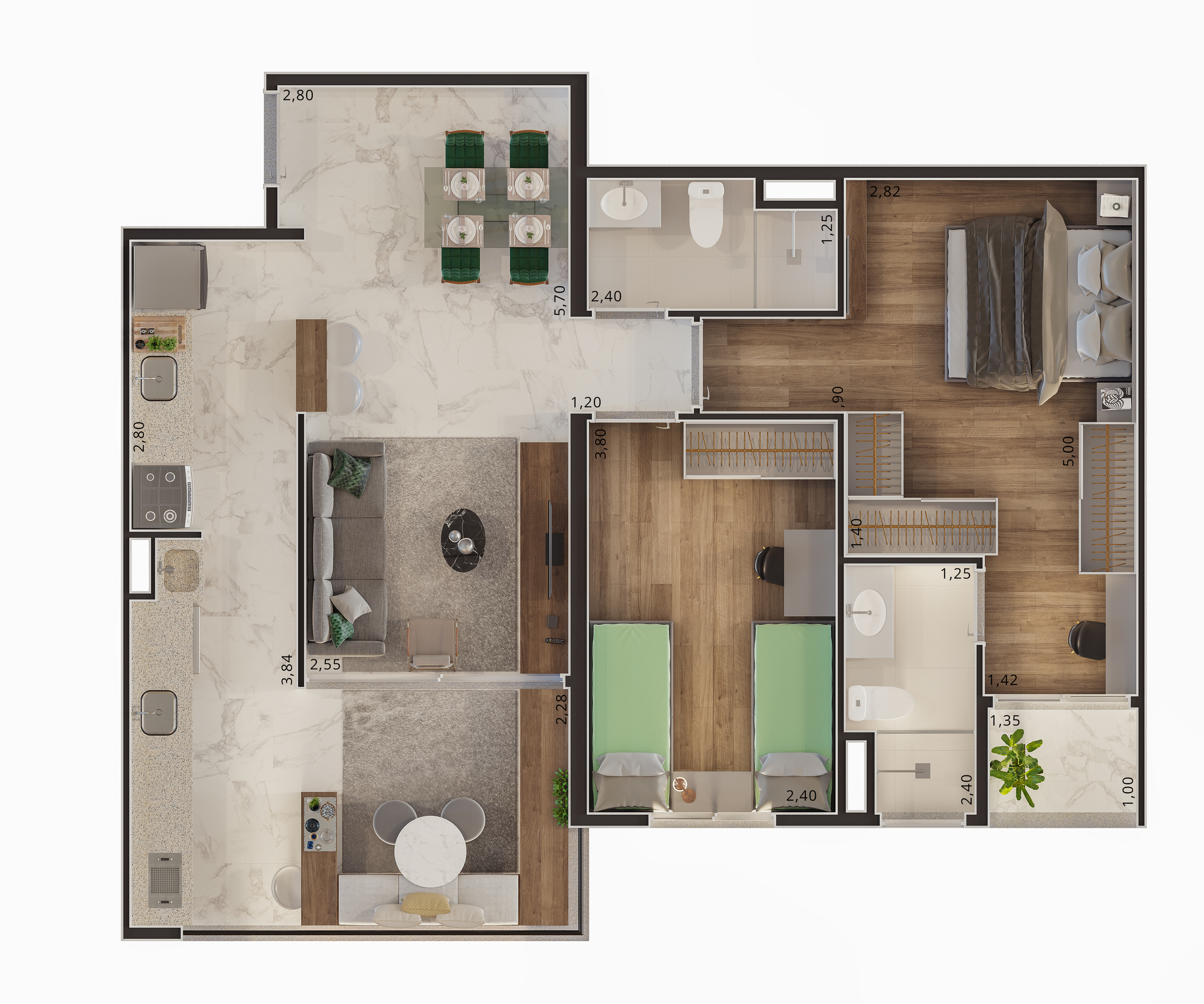 Planta 02 - 2 dorm 71 35m²