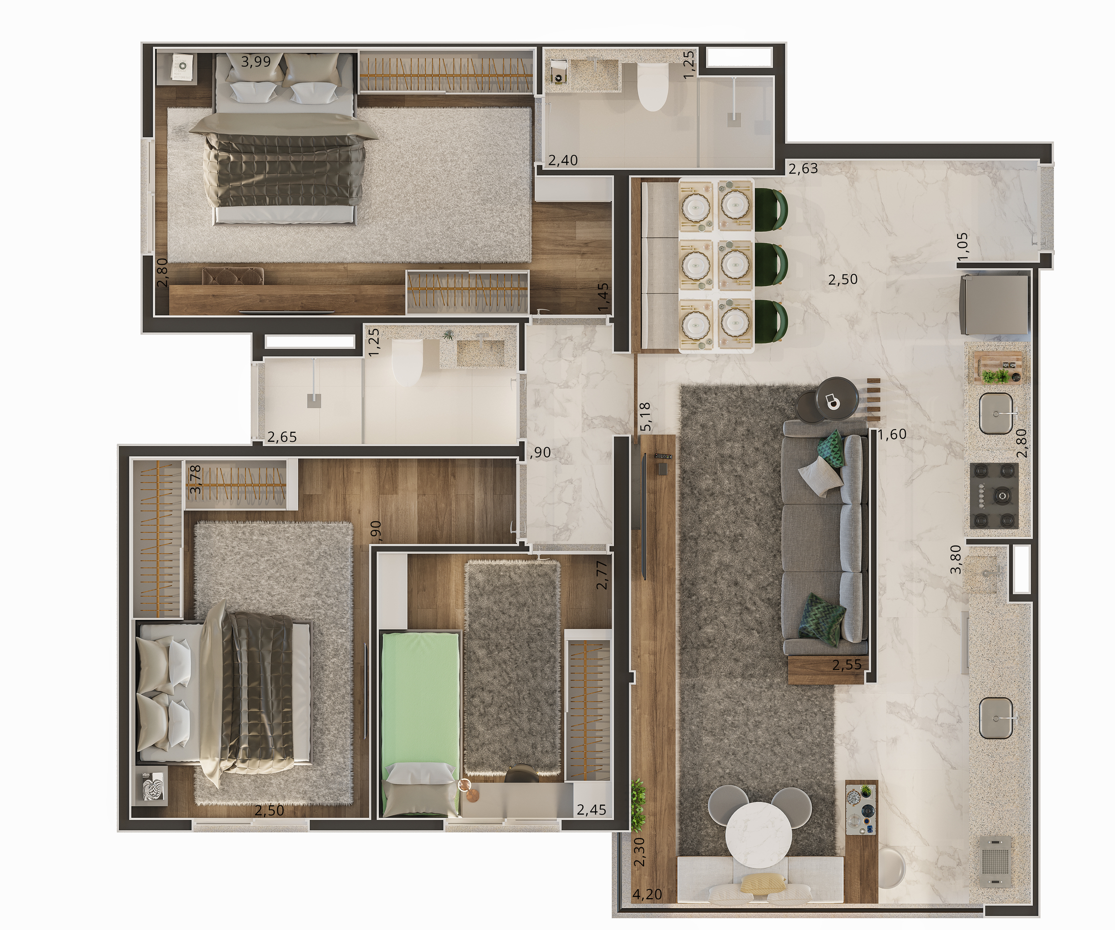 Planta 03 - 2 dorm 79 65m²