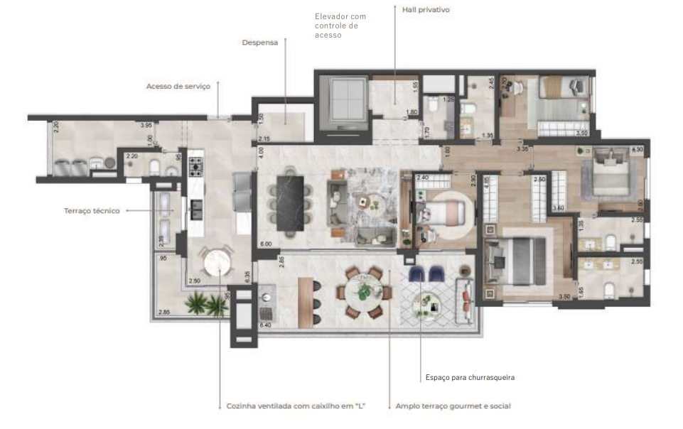 Planta 01 - 4 dorm 174m²