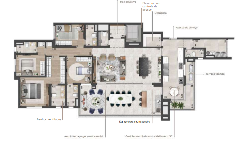 Planta 03 - 4 dorm 217m²