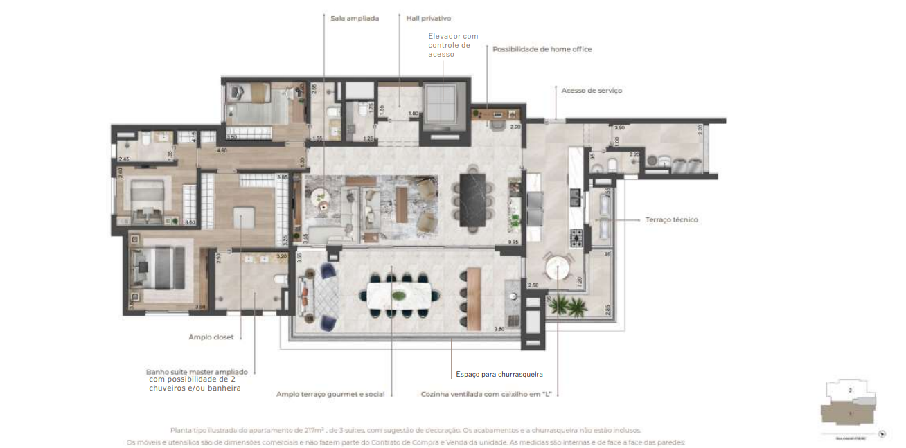 Planta 04 - 3 dorm 217m² - opção 1