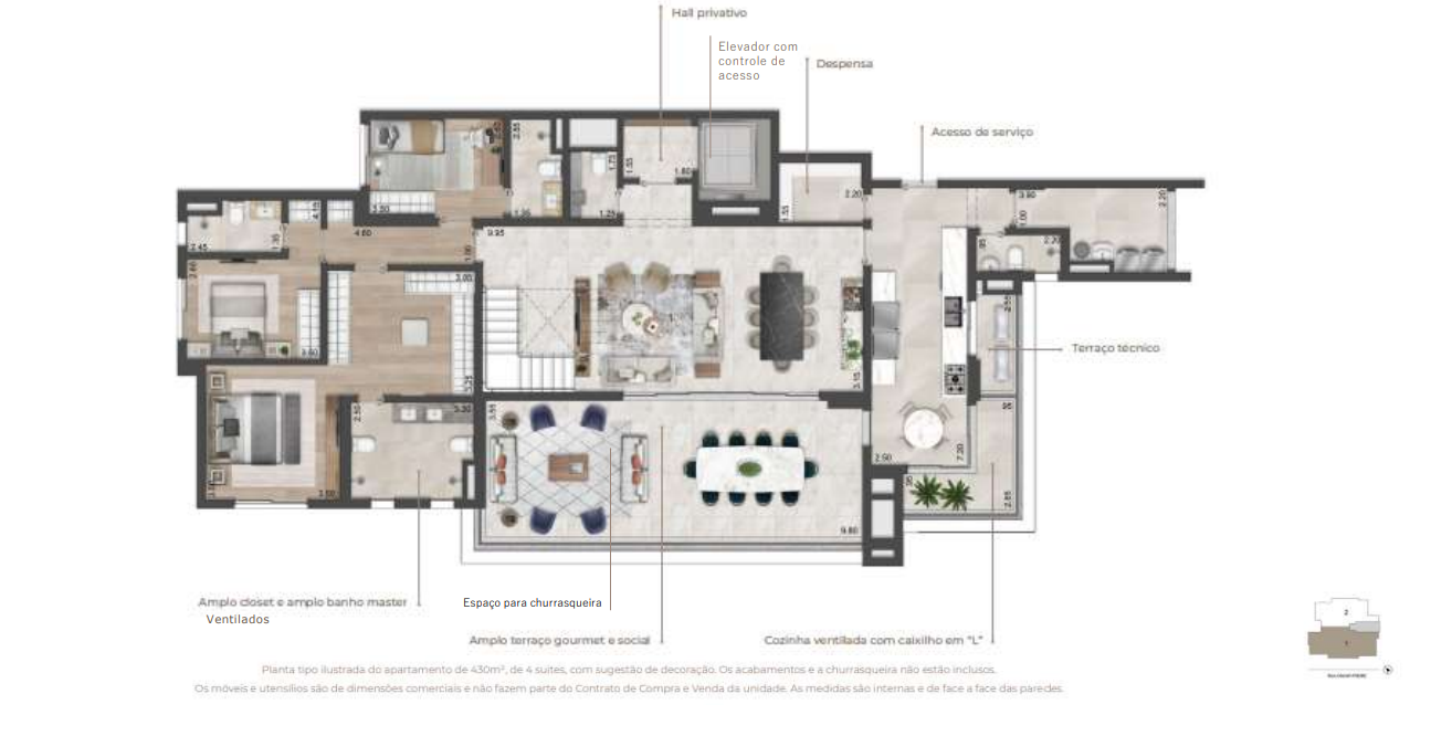 Planta 08 - 4 dorm 430m² - cobertura duplex - inferior