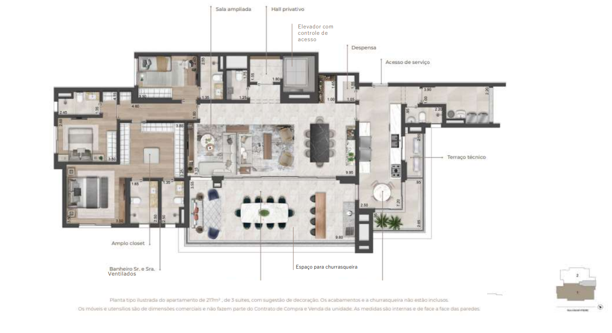 Planta 05 - 3 dorm 217m² - opção 2