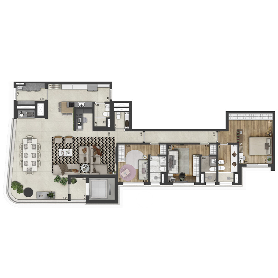 Planta 01 - 3 dorm 170m²