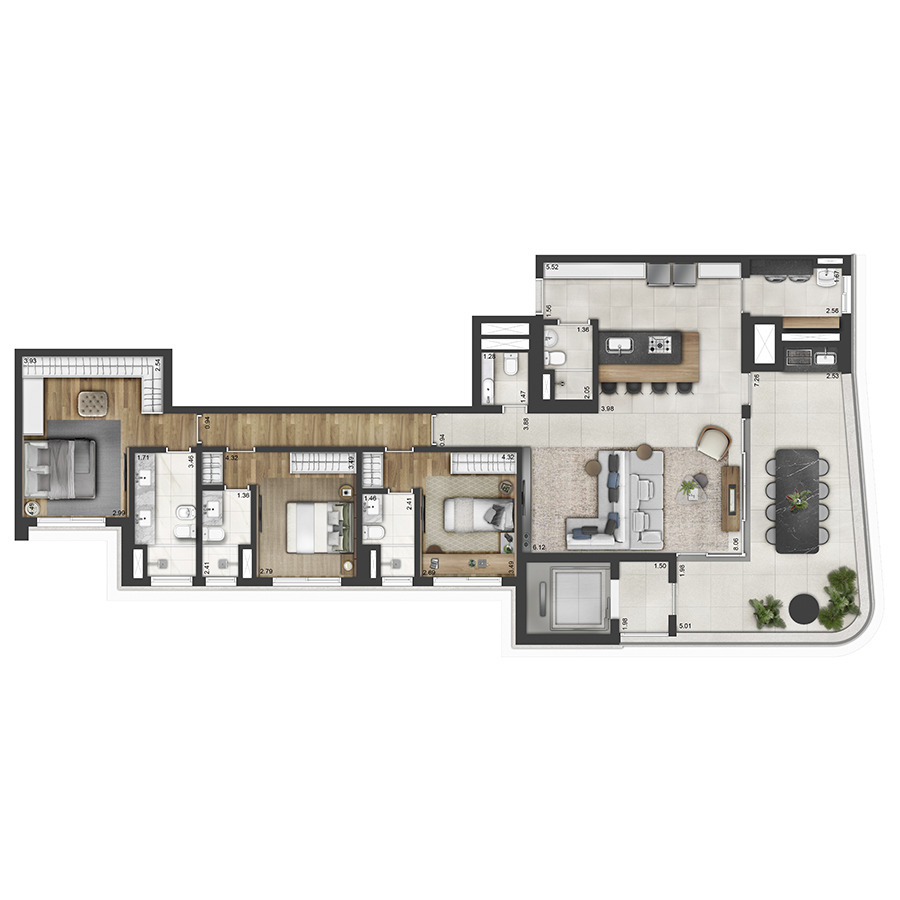 Planta 02 - 3 dorm 170m²