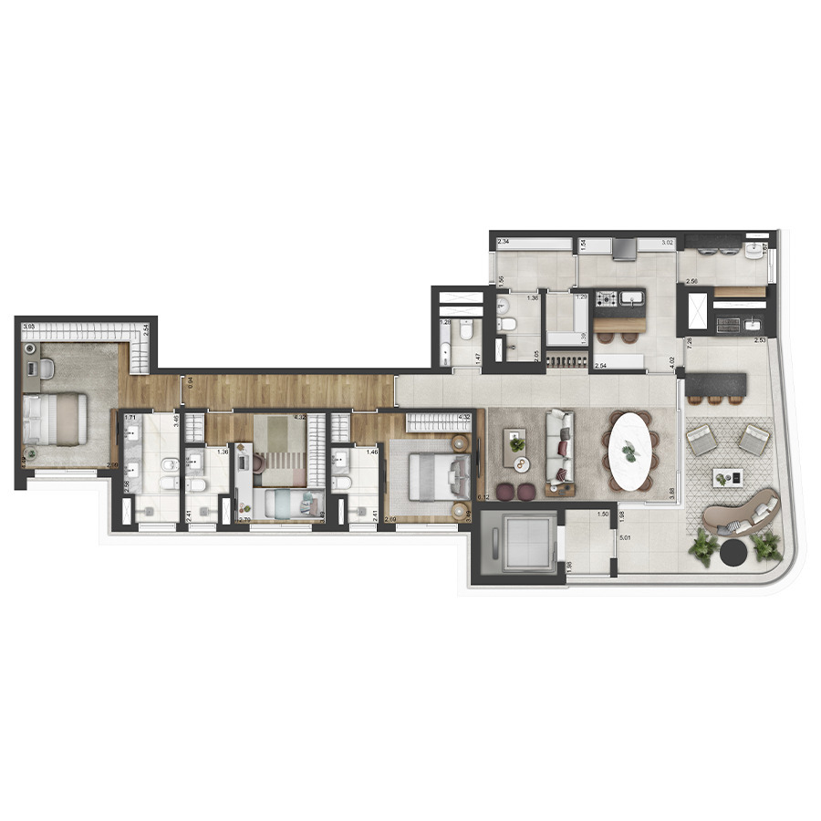 Planta 03 - 3 dorm 170m² - opção 1