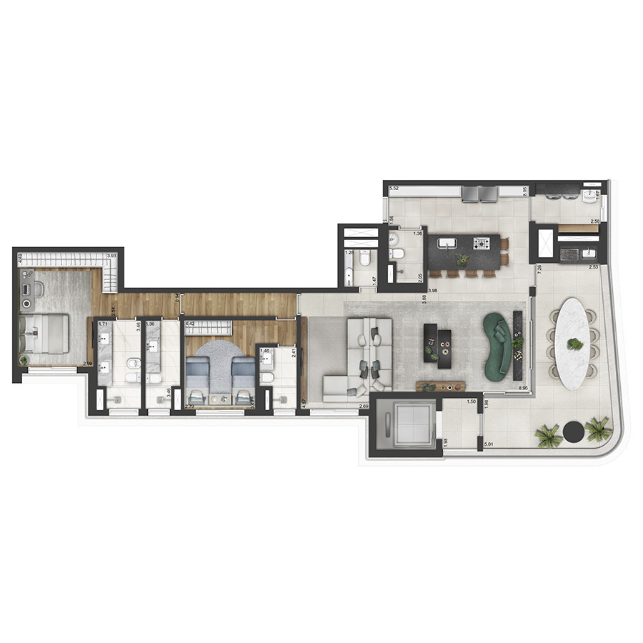 Planta 04 - 2 dorm 170m² - opção 2