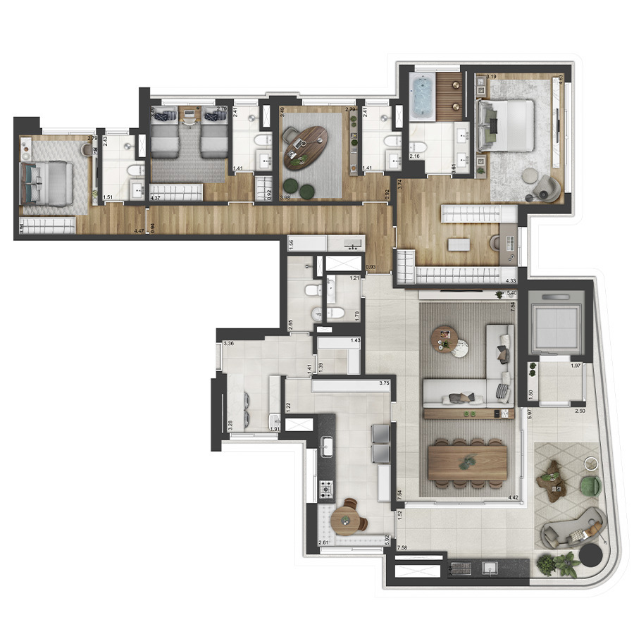 Planta 06 - 3 dorm 230m² - opção 1