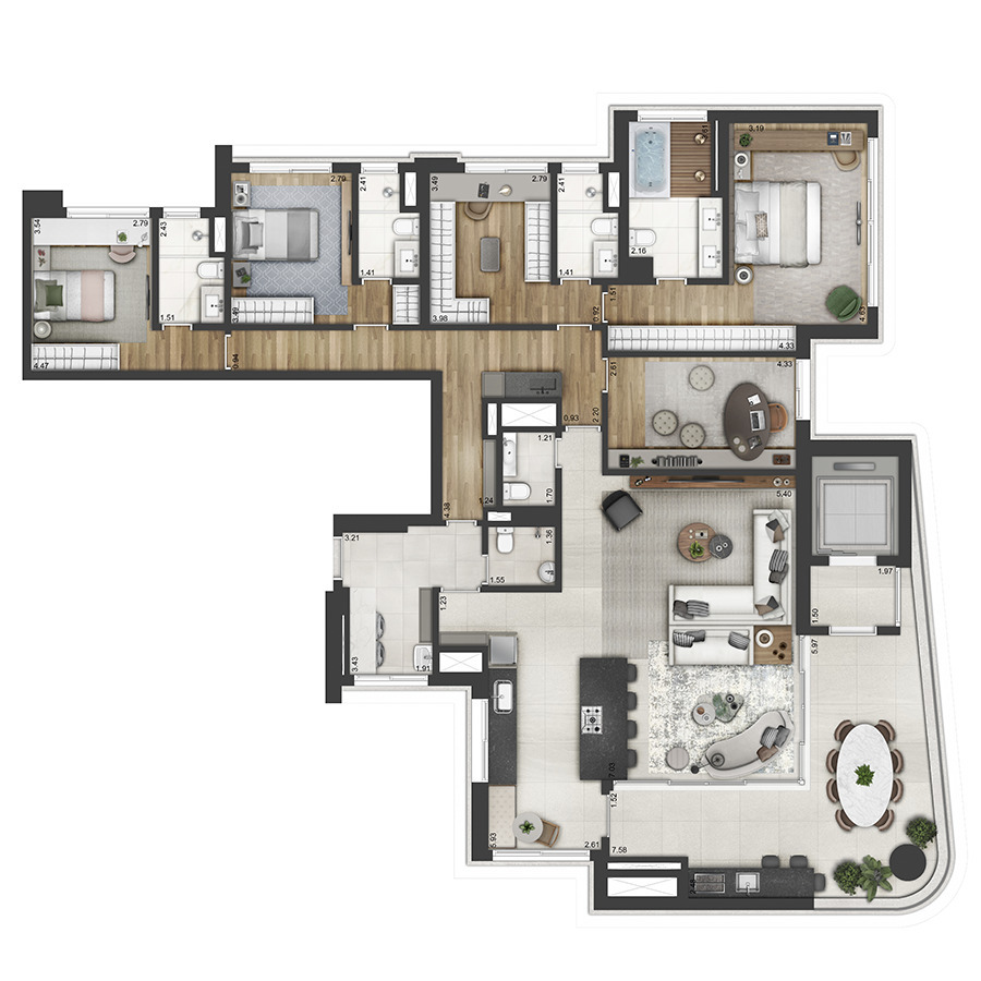Planta 08 - 3 dorm 230m² - opção 3