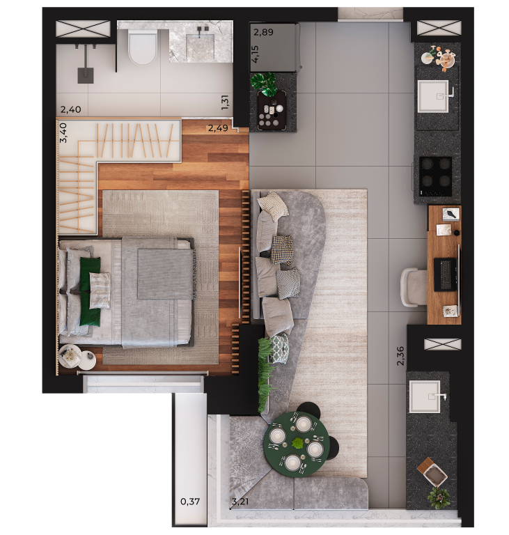 Planta 01 - 1 dorm 37m² Planta 01 - 1 dorm 37m²