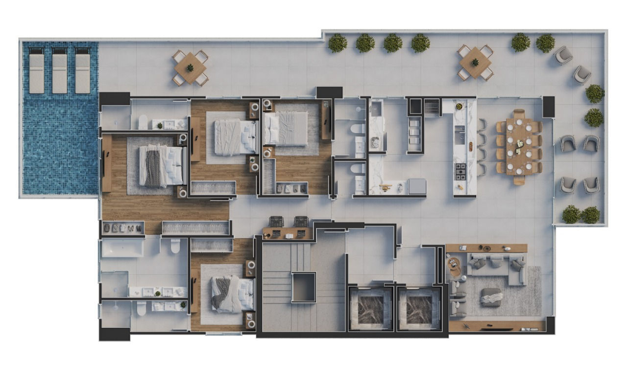Planta 04 - 4 dorm 255 49m² - garden
