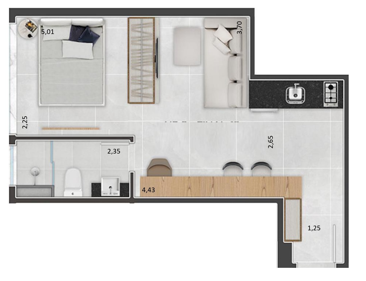 Planta 02 - 1 dorm 28 68m² - studio