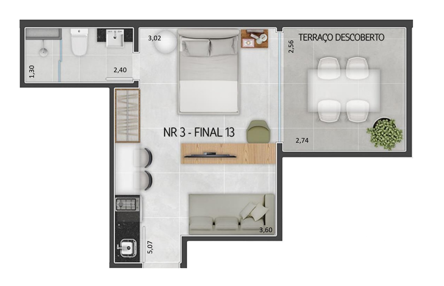 Planta 04 - 1 dorm 31 10m² - studio - garden