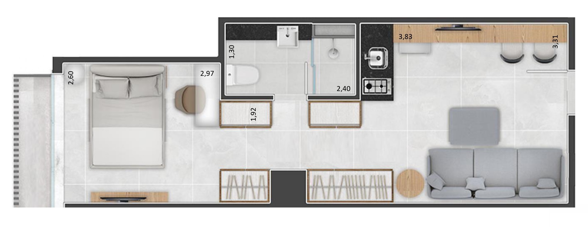 Planta 05 - 1 dorm 31 40m² - studio