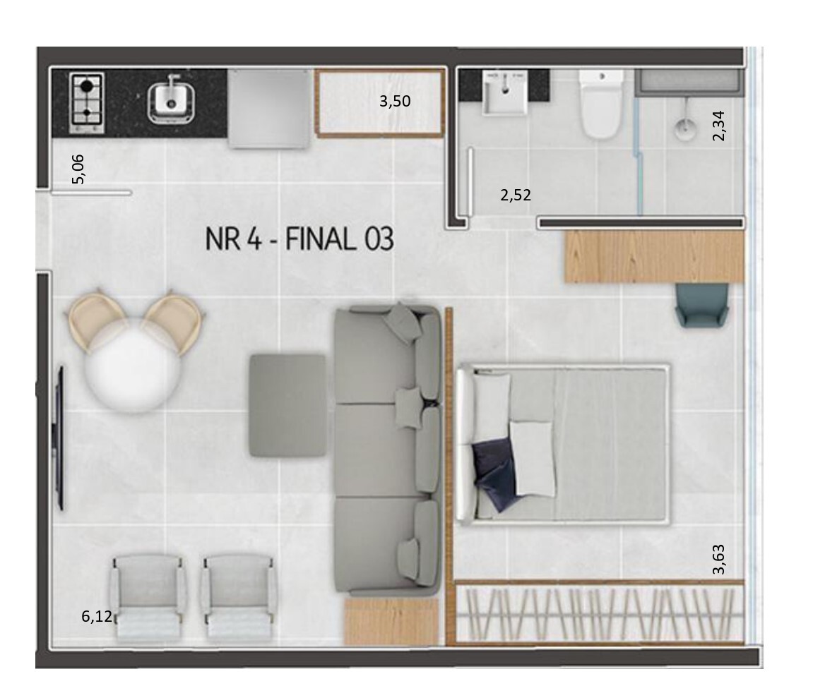 Planta 06 - 1 dorm 34 70m² - studio