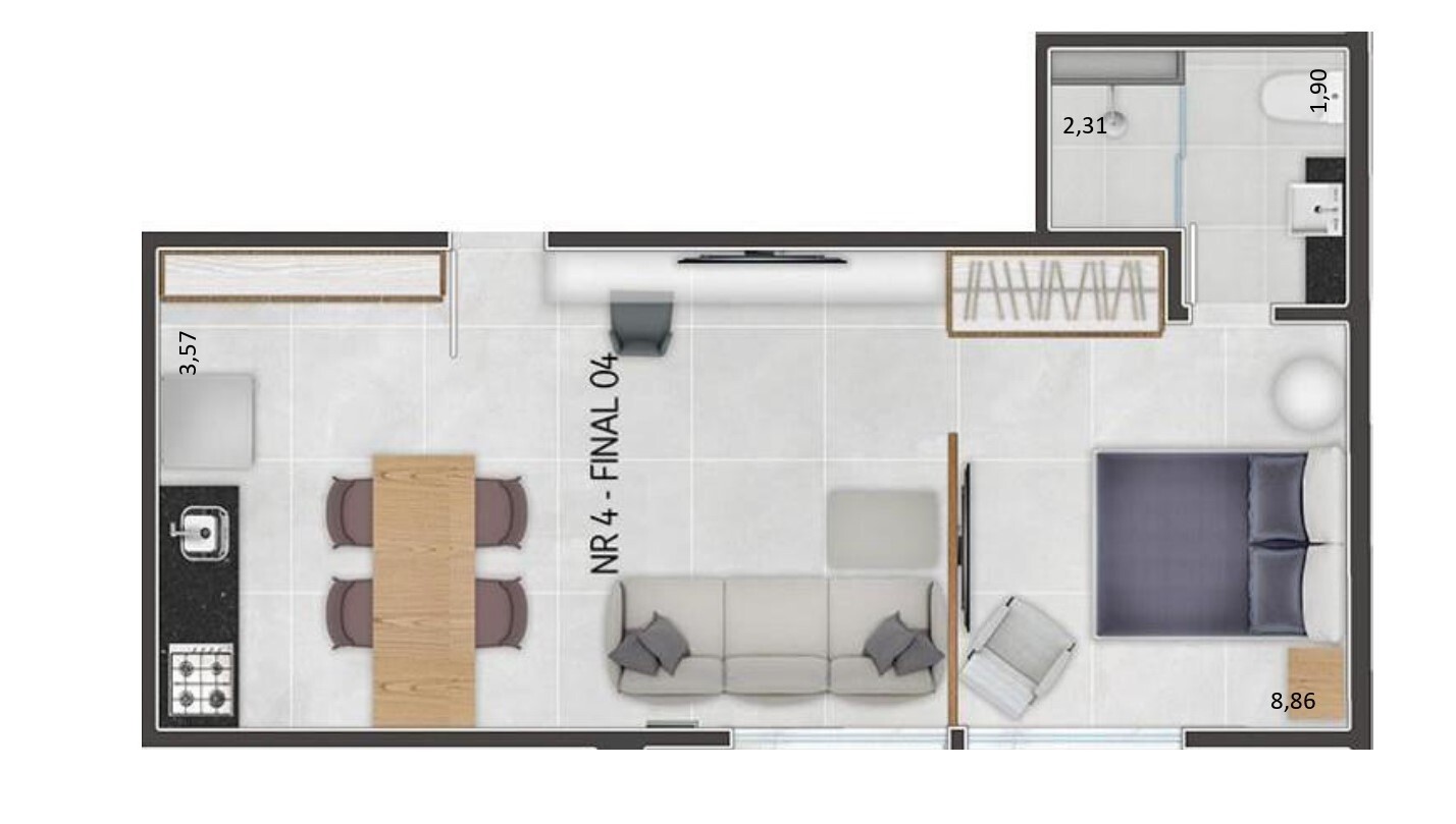 Planta 08 - 1 dorm 39 55m² - studio
