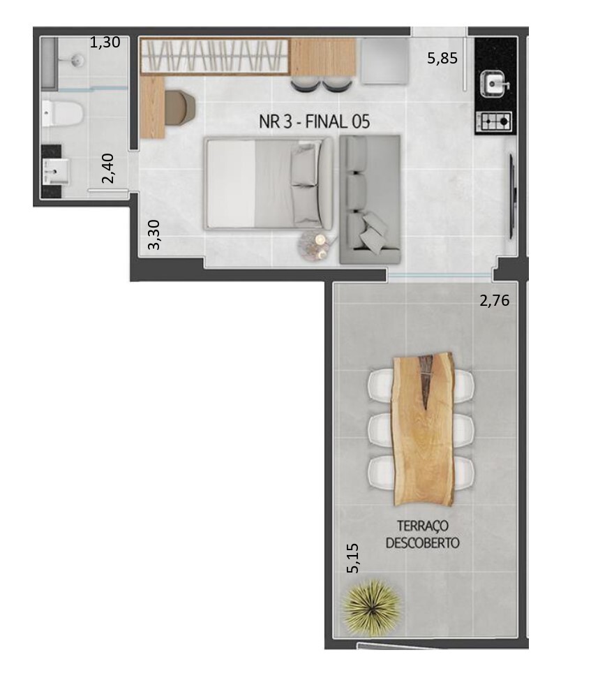 Planta 09 - 1 dorm 41 34m² - studio - garden