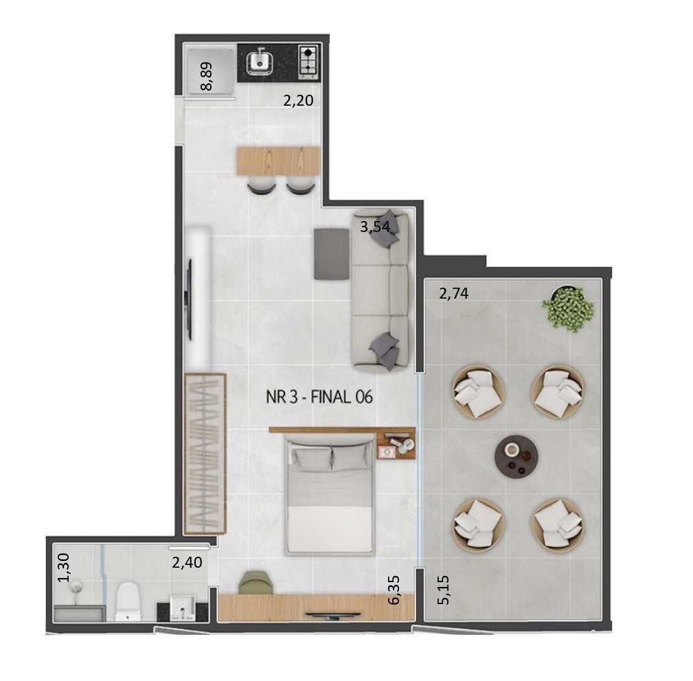 Planta 10 - 1 dorm 50 46m² - studio - garden