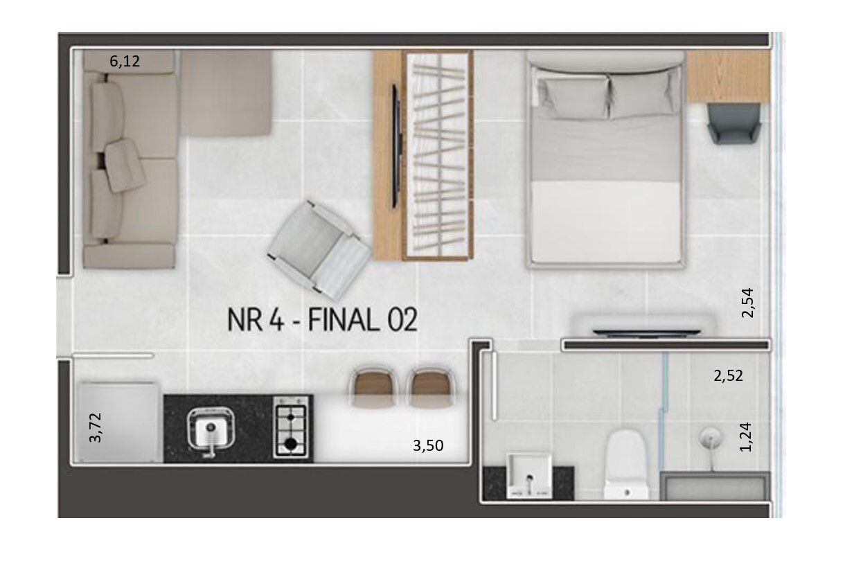 Planta 01 - 1 dorm 26m² - studio
