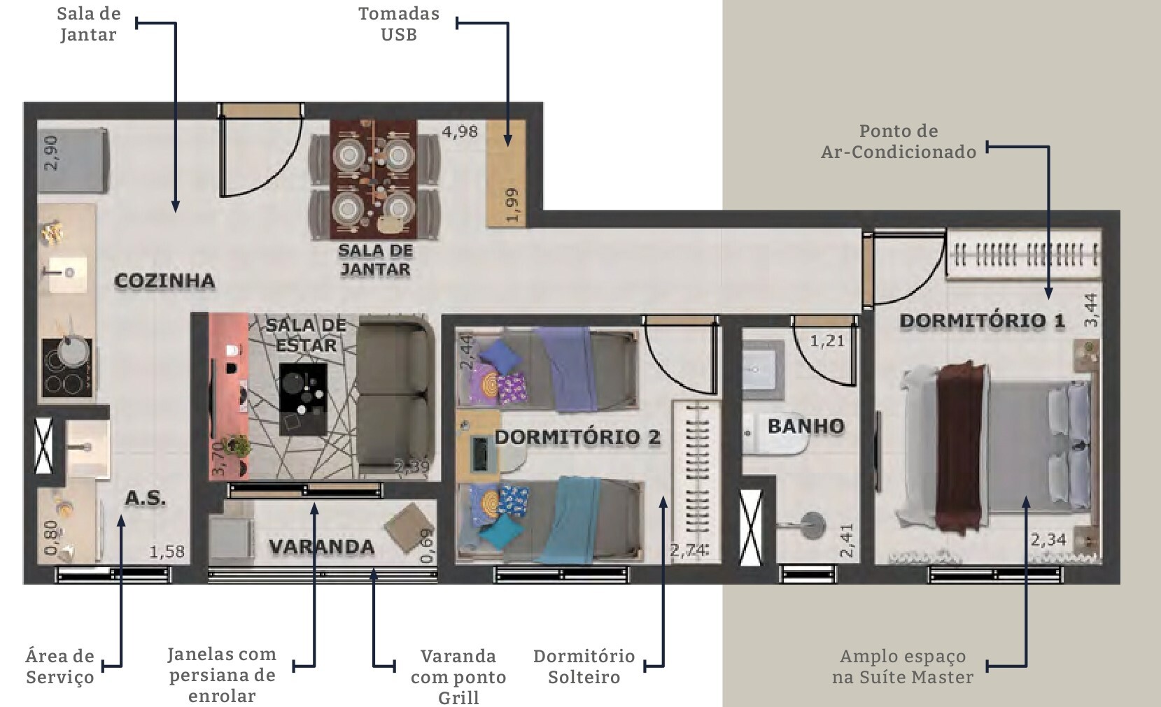 Planta 01 - 2 dorm 47 09m²