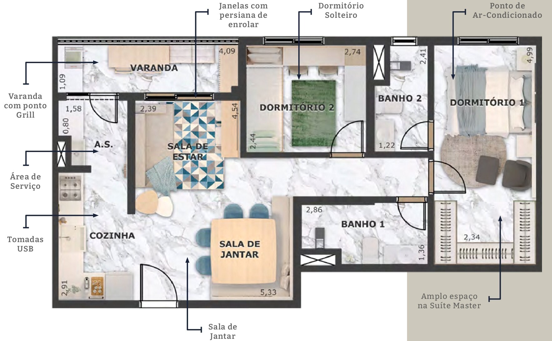 Planta 04 - 2 dorm 62 72m²