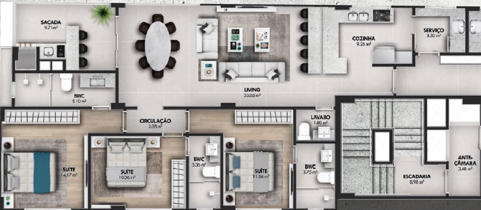 Planta 01 - 3 dorm 125 60m²