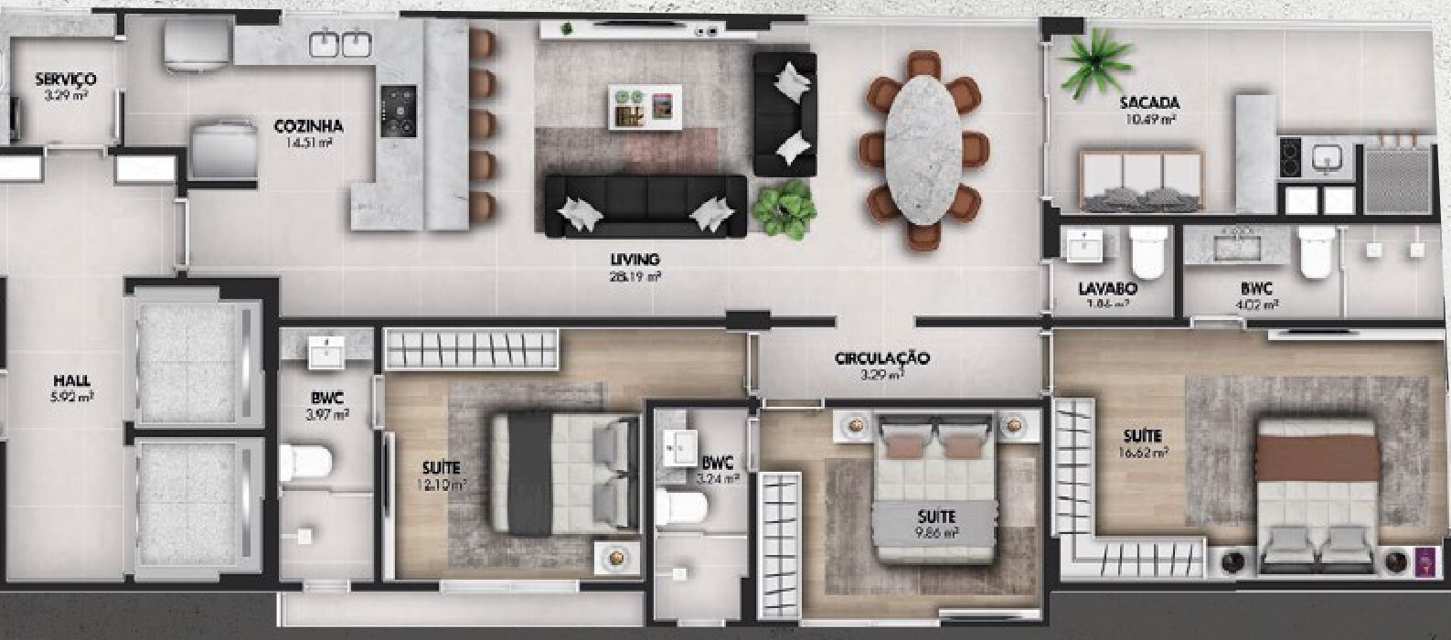Planta 02 - 3 dorm 130 26m²