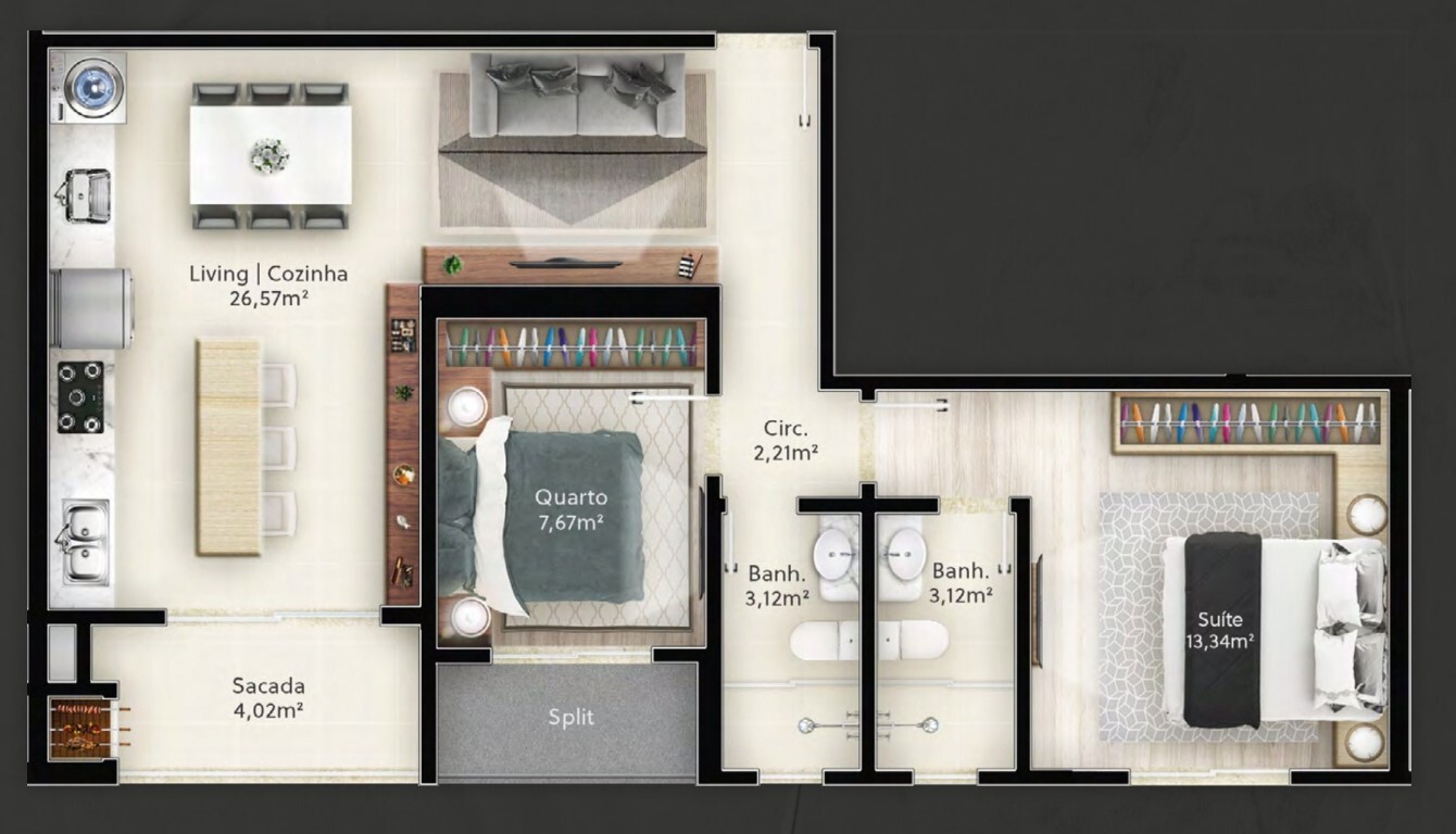 Planta 05 - 2 dorm 69 99m²