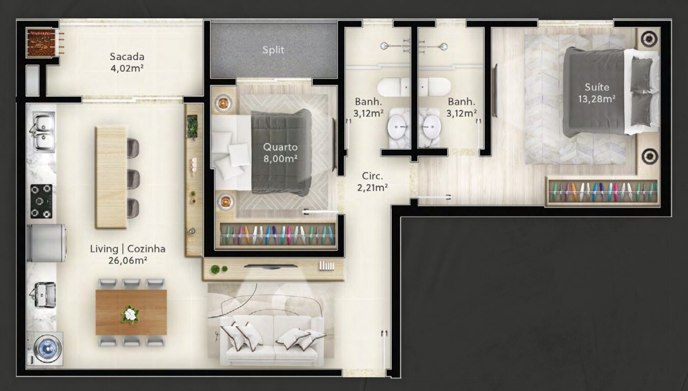 Planta 06 - 2 dorm 70m²
